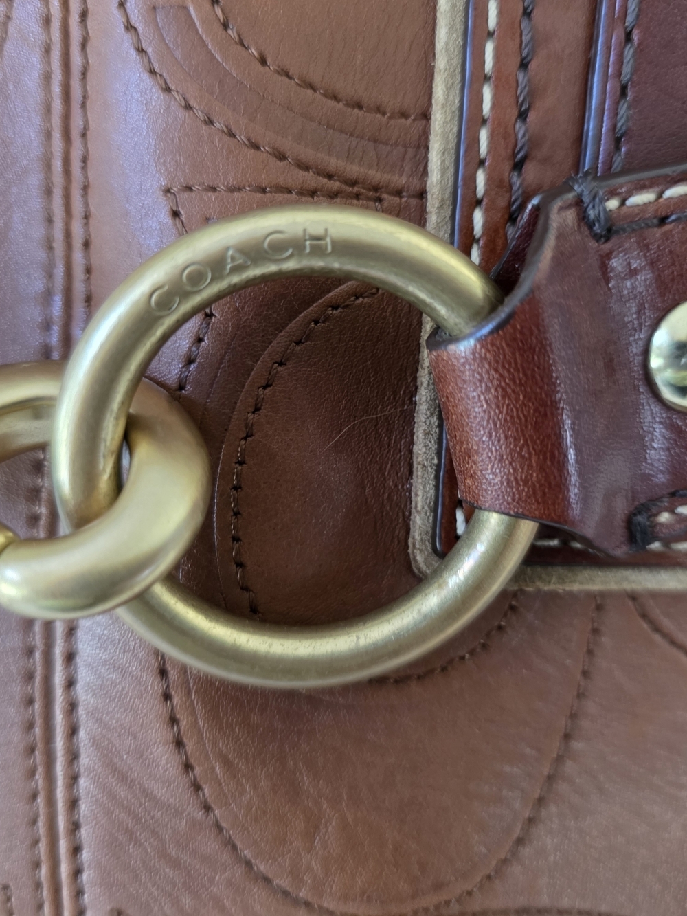 Vintage Hamptons Legacy Horsebit Tote & Wallet Set Cognac Embossed Leather Y2K - Picture 3 of 16